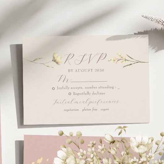 Blush Wildflower Wedding RSVP Kaart