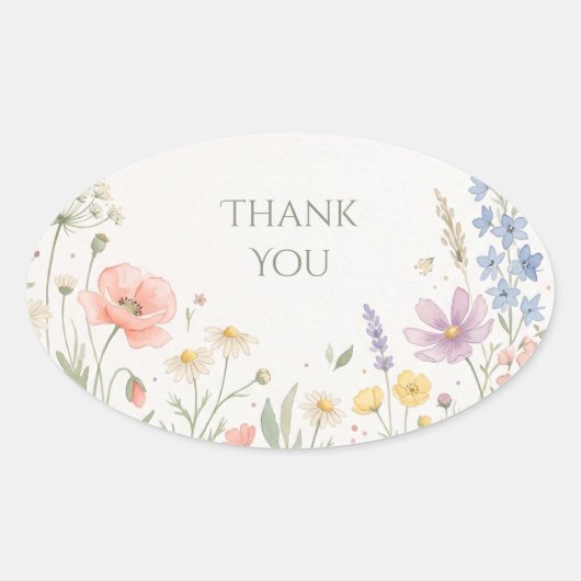 Blush Wildflower Weide Bedankt Ovale Sticker (Voorkant)