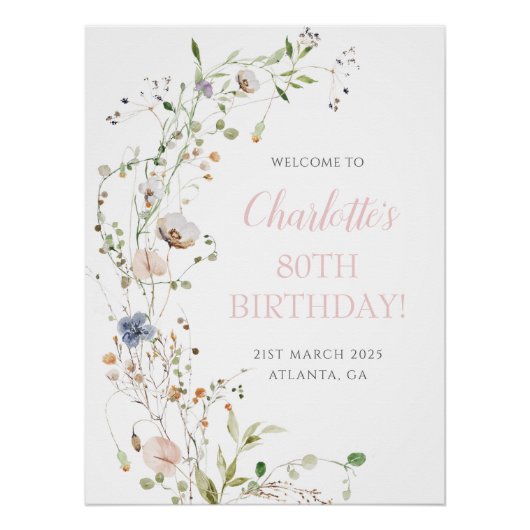 Blush Wildflowers 80e verjaardag Welkom Perfect Poster (Voorkant)