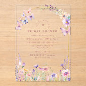 Blush Wildflowers and Butterflies Bridal Shower Acryl Uitnodigingen (Voorkant)