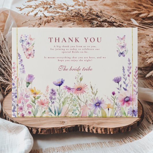 Blush Wildflowers and Butterflies Bridal Shower Bedankkaart