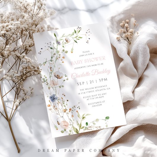 Blush Wildflowers Baby shower Kaart