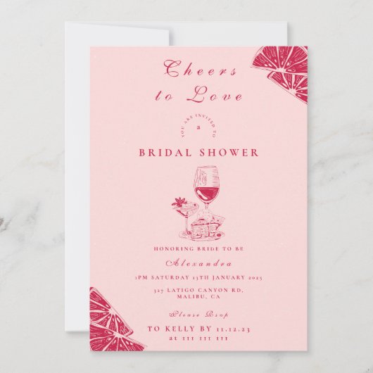 Blush Wine Citrus Bridal Shower Kaart (Voorkant)