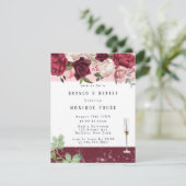 Blush Wine Peony Glitter Brunch & Bubble Invites Kaart (Staand voorkant)