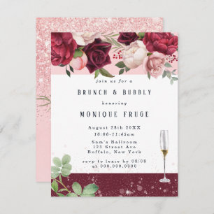 Blush Wine Peony Glitter Brunch & Bubble Invites Kaart