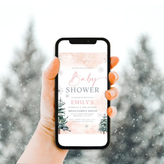 Blush Winter Baby shower Uitnodiging