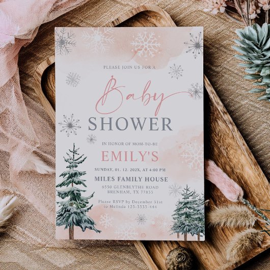 Blush Winter Baby shower Uitnodiging