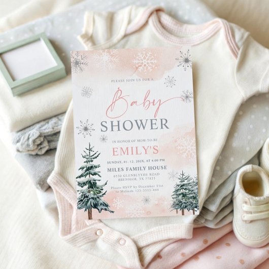 Blush Winter Baby shower Uitnodiging