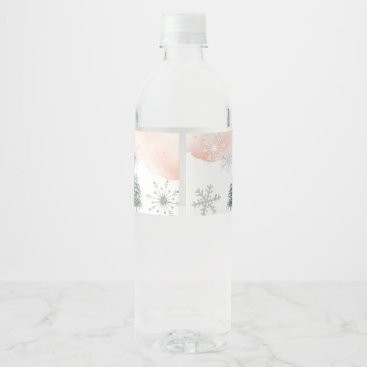 Blush Winter Baby shower Water Labels Waterfles Etiket (Achterkant)