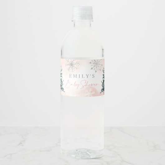 Blush Winter Baby shower Water Labels Waterfles Etiket (Voorkant)