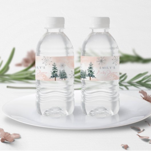 Blush Winter Baby shower Water Labels Waterfles Etiket