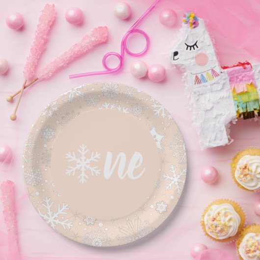 Blush Winter First Birthday Snowflake One Borden Papieren Bordje (Feest)