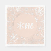 Blush Winter First Birthday Snowflake One Napkins Servet (Voorkant)