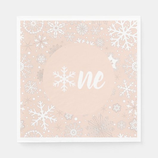 Blush Winter First Birthday Snowflake One Napkins Servet (Voorkant)