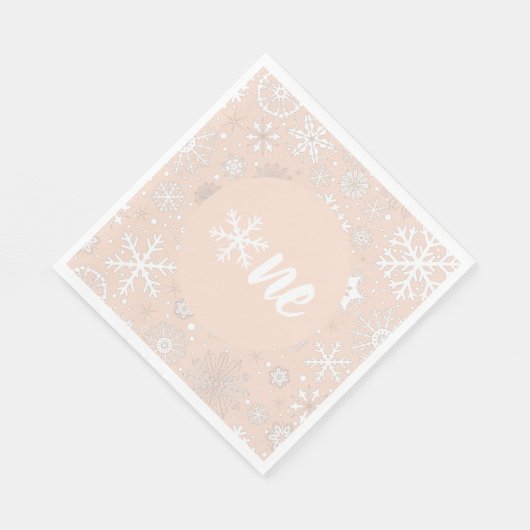 Blush Winter First Birthday Snowflake One Napkins Servet (Hoek)