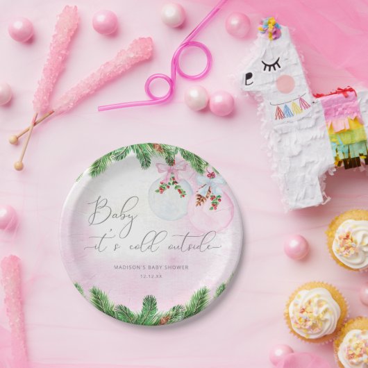 Blush Winter Kerst Baby shower Papieren Bordje (Feest)