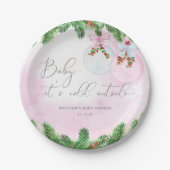 Blush Winter Kerst Baby shower Papieren Bordje (Voorkant)