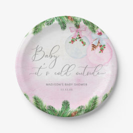 Blush Winter Kerst Baby shower Papieren Bordje