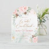 Blush Winter Onederland 1e verjaardag Kaart (Staand voorkant)