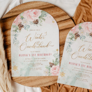 Blush Winter Onederland 1e verjaardag Kaart