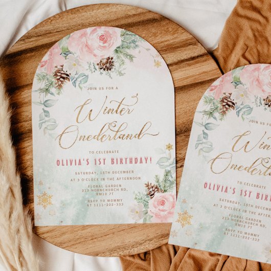 Blush Winter Onederland 1st birthday Kaart