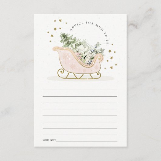 Blush Winter Sleigh Advice for Mum Baby shower Informatiekaartje (Voorkant)