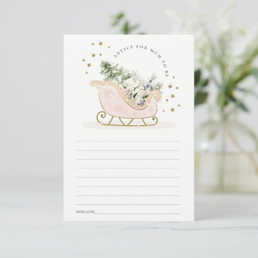 Blush Winter Sleigh Advice for Mum Baby shower Informatiekaartje (Staand voorkant)