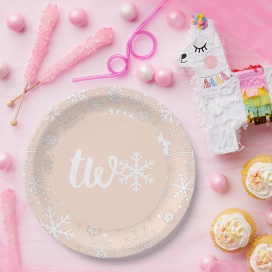 Blush Winter Tweede verjaardag Snowflake Twee Bord (Feest)