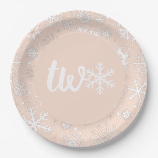 Blush Winter Tweede verjaardag Snowflake Twee Bord (Voorkant)