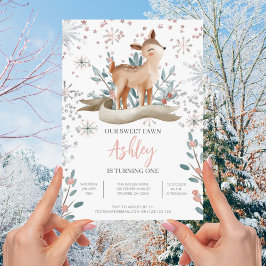 Blush Winter Woodland 1e verjaardag Kaart