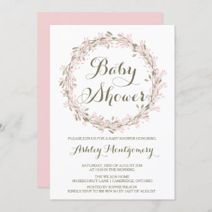 Blush Winter Wreath Baby shower Invitation Kaart