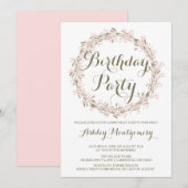 Blush Winter Wreath Birthday Party Invitation Kaart (Voorkant / Achterkant)