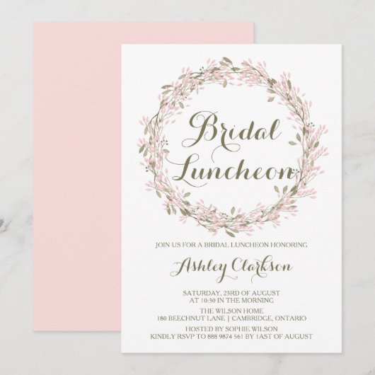 Blush Winter Wreath Bridal Luncheon Kaart (Voorkant / Achterkant)