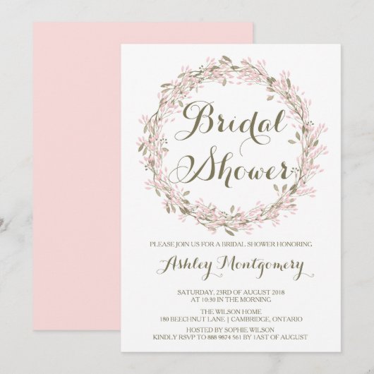 Blush Winter Wreath Bridal Shower Kaart (Voorkant / Achterkant)