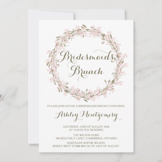 Blush Winter Wreath Bridesmaids Brunch Invitation Kaart (Voorkant)