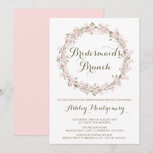 Blush Winter Wreath Bridesmaids Brunch Invitation Kaart (Voorkant / Achterkant)