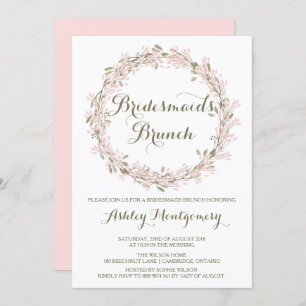 Blush Winter Wreath Bridesmaids Brunch Invitation Kaart
