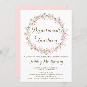 Blush Winter Wreath Bridesmaids Luncheon Invite Kaart