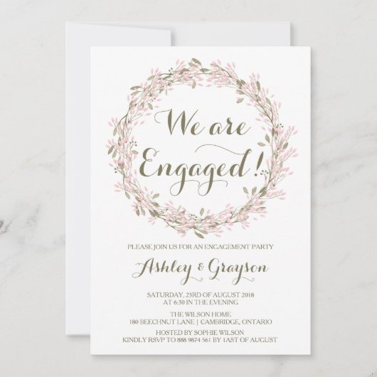Blush Winter Wreath Engagement Party Kaart (Voorkant)