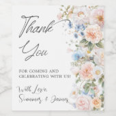 Blush Wit Blauw Bloemen Vrijgezellenfeest bruiloft Wijn Etiket (Enkel label)