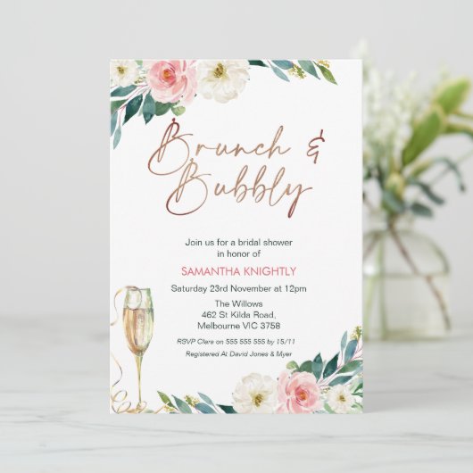 Blush Wit Bloemen Bruids & Bubbly Vrijgezellenfees Kaart (Staand voorkant)