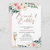 Blush Wit Bloemen Bruids & Bubbly Vrijgezellenfees Kaart (Voorkant / Achterkant)