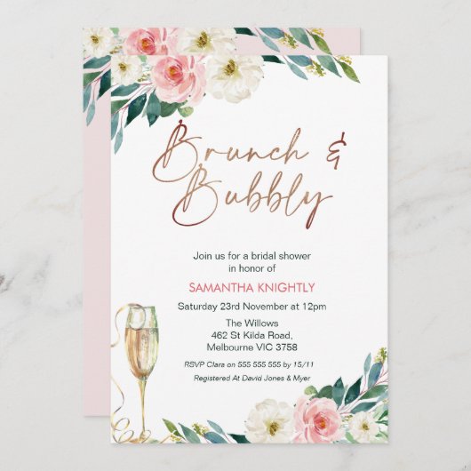 Blush Wit Bloemen Bruids & Bubbly Vrijgezellenfees Kaart (Voorkant / Achterkant)