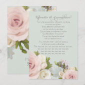 Blush Wit Bloemen Stoffig Rose Boeket Details Kaar Informatiekaartje (Voorkant / Achterkant)