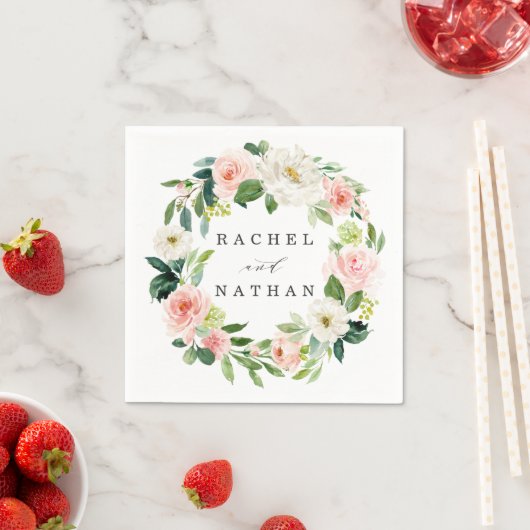 Blush wit bloesem Waterverf bloemenkrans bruiloft Servet (Insitu)