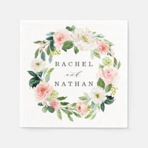 Blush wit bloesem Waterverf bloemenkrans bruiloft Servet