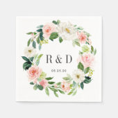Blush wit bloesem Waterverf bloemenkrans bruiloft Servet (Voorkant)