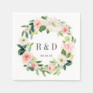 Blush wit bloesem Waterverf bloemenkrans bruiloft Servet