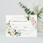 Blush Wit Bloom Goud Lijst Bloemen Bruiloft RSVP (Staand voorkant)