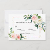 Blush Wit Bloom Goud Lijst Bloemen Bruiloft RSVP (Voorkant)
